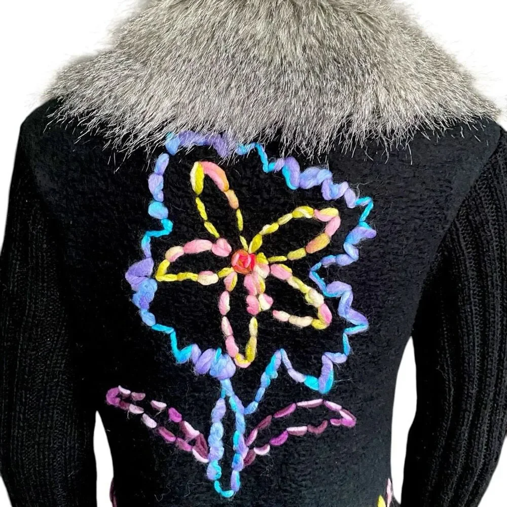 vintage whimsigoth embroidered fur cardigan